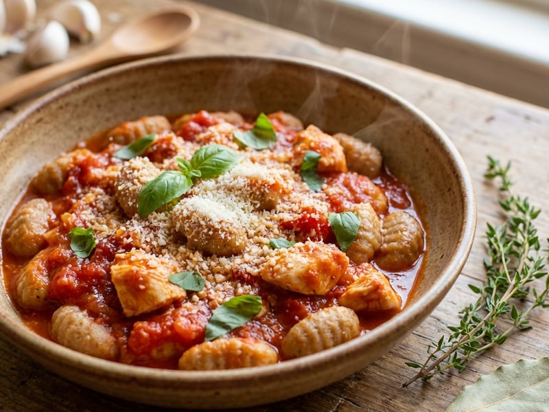 Gnocchi paradicsomszósszal és csirkével
