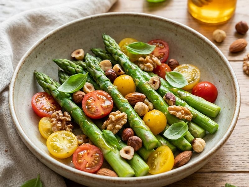 Asparagus salad with tomatoes and nuts