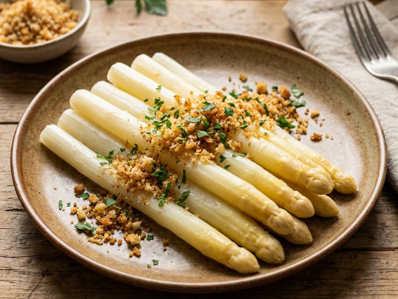 Asparagus with buttery breadcrumbs