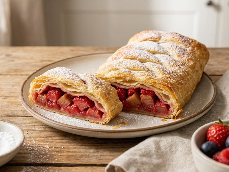 Rhubarb-Strawberry Puff Pastry Závin