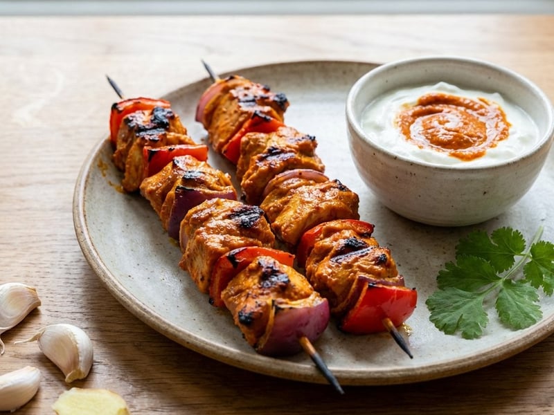 Csirke tikka masala nyársak