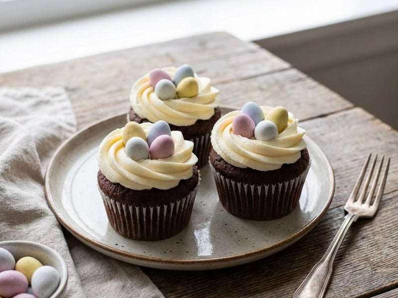 Húsvéti csokoládés cupcake fészekkel és tojásokkal