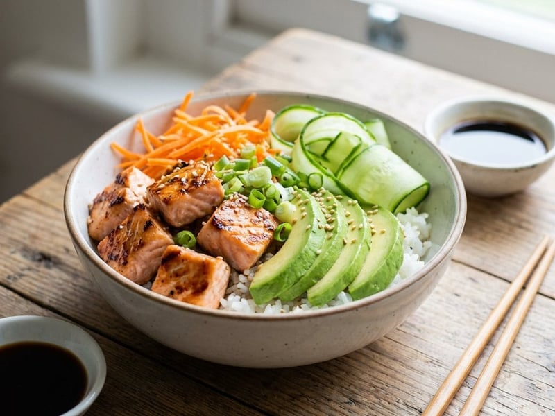 Japanese Rice Bowl with Salmon and Avocado