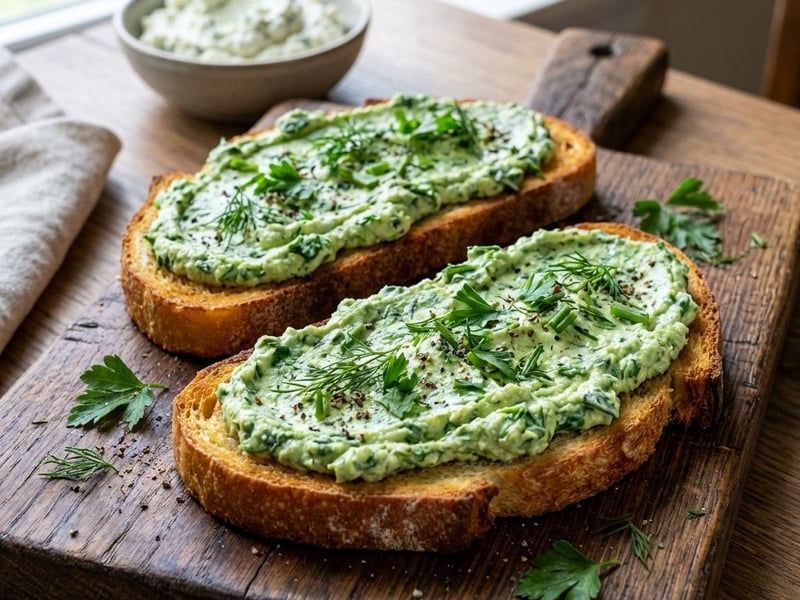 Foamy Ricotta Toast with Baby Spinach and Chives