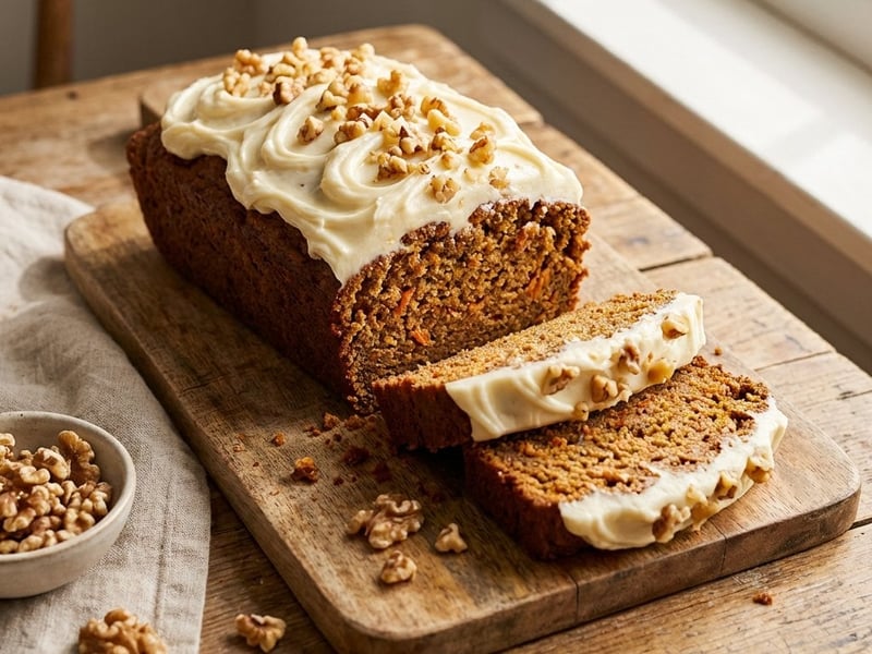 Szaftos sárgarépás kenyér dióval és krémsajtos mázzal