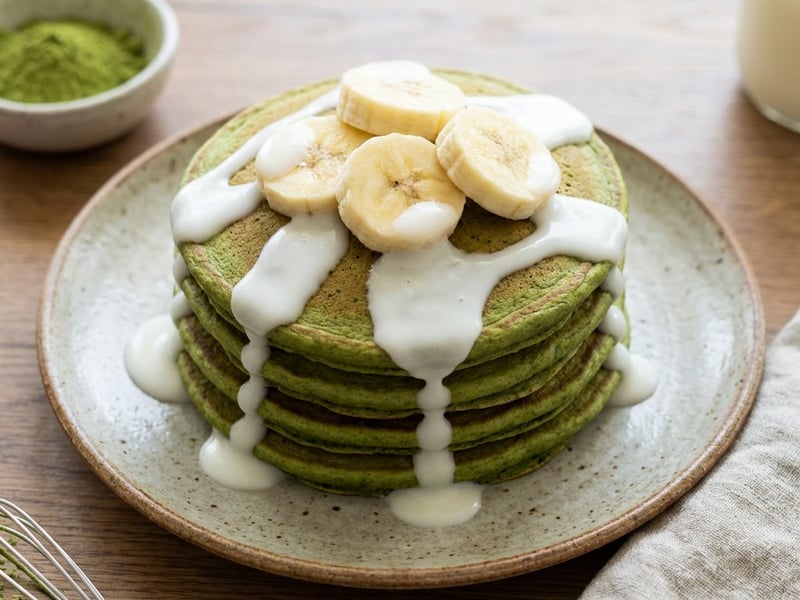 Matcha amerikai palacsinta banánnal és zabpehellyel