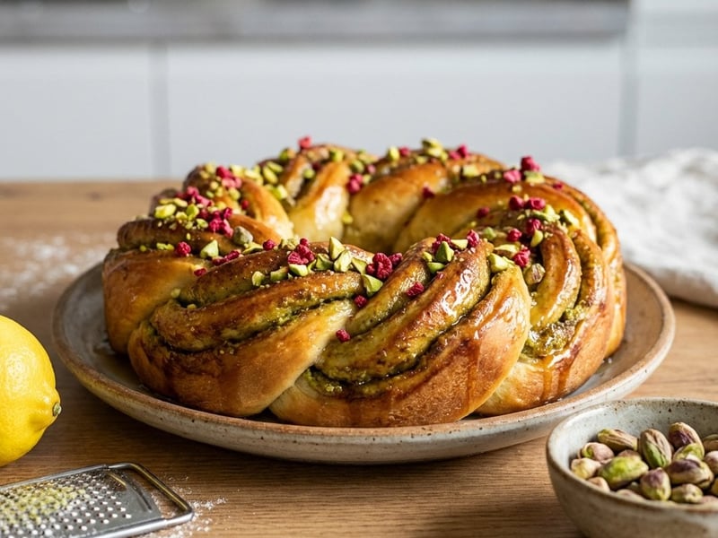 Easter Braided Sweet Bread with Pistachios and Fruit