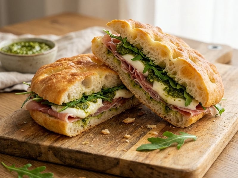 Focaccia szendvics sonkával és mozzarellával