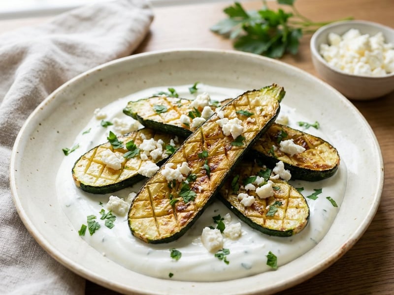 Karamellizált cukkini feta mártással
