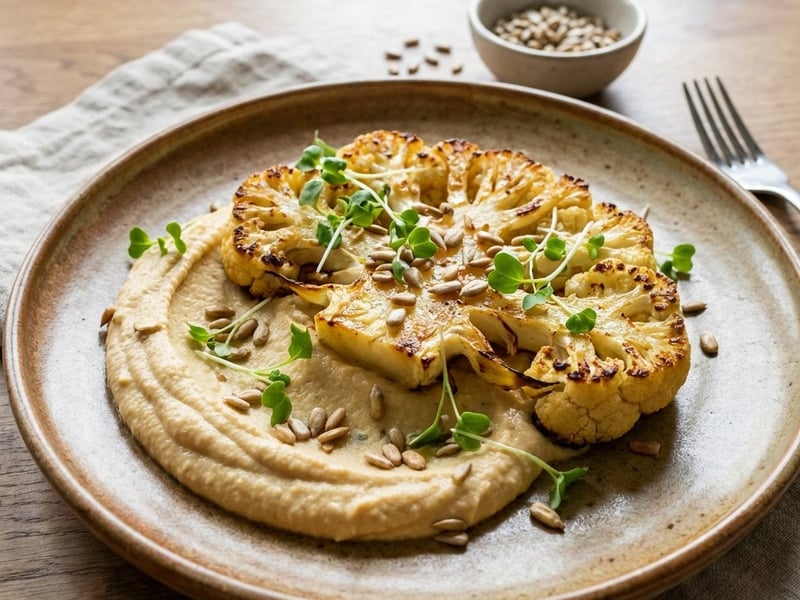 Karfiol steak selymes csicseriborsó krémmel