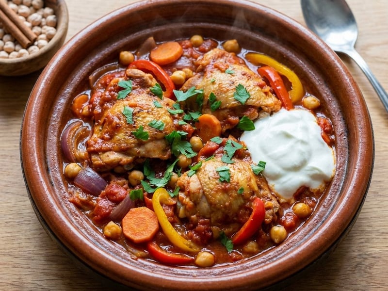 Marokkói csirke tajine csicseriborsóval