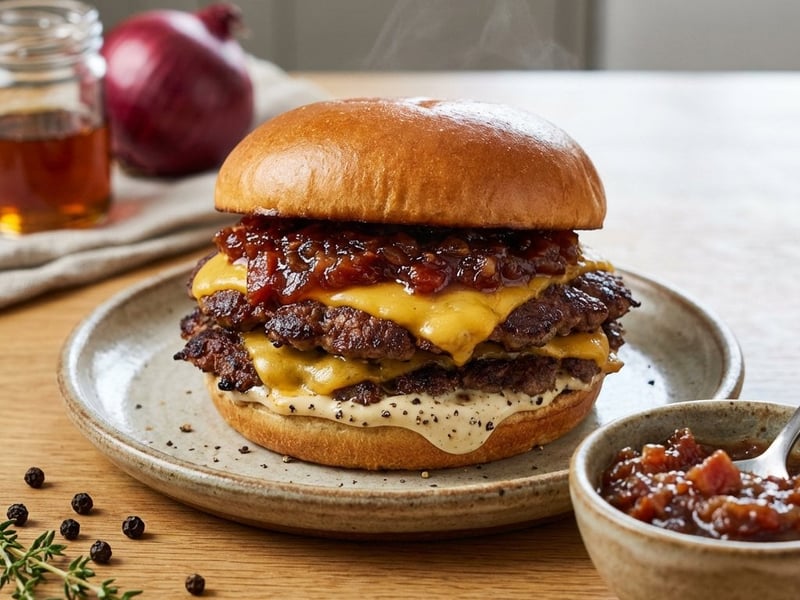 Smash burger bacon lekvárral és borsos majonézzel