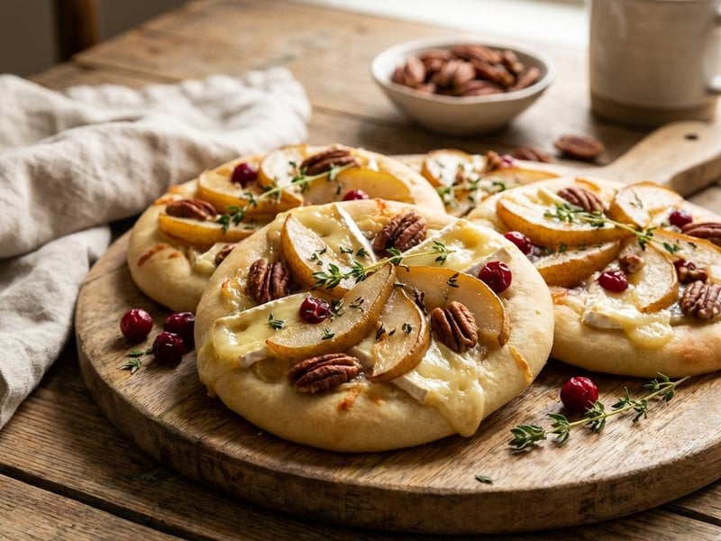 Mini pizza Brie sajttal, karamellizált körtével és pekándióval