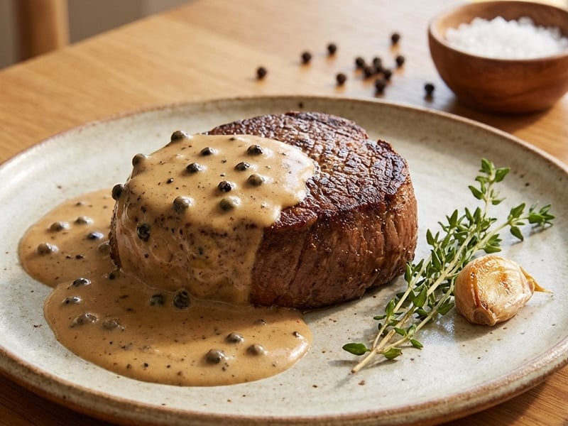 Növényi steak krémes borsmártással