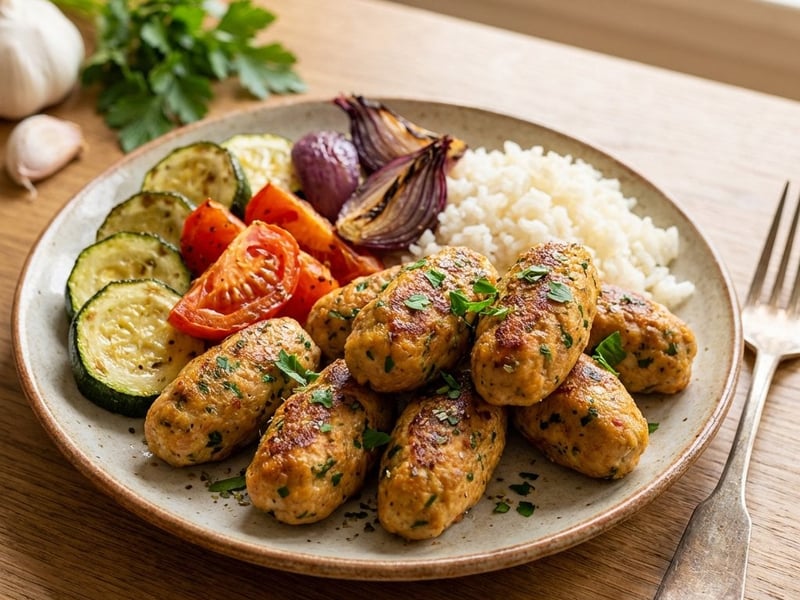 Turkey kofta with roasted vegetables