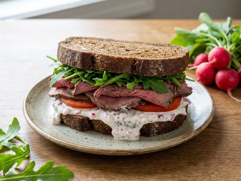 Roastbeef szendvics retek mártogatóssal