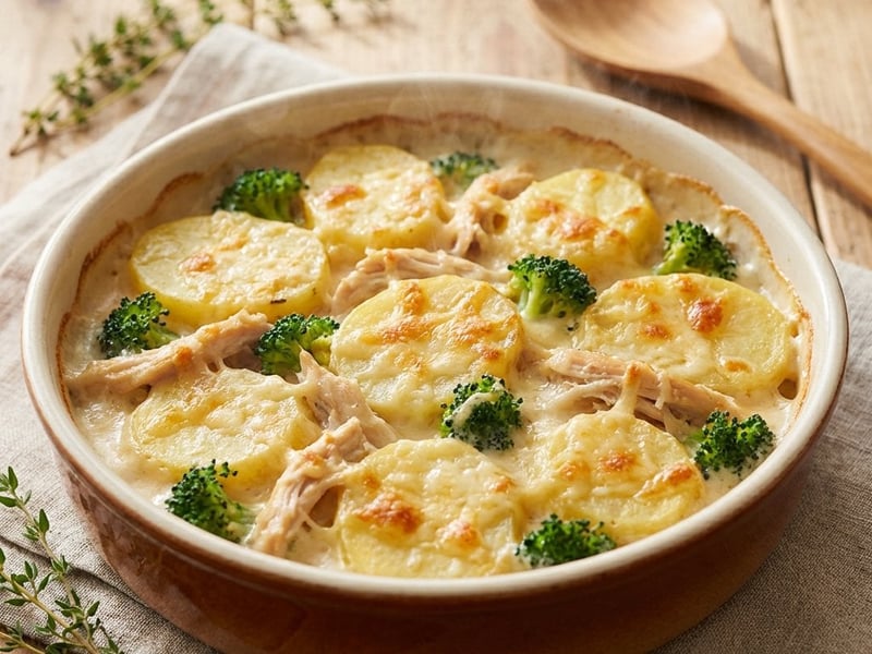 Chicken and broccoli layered potatoes