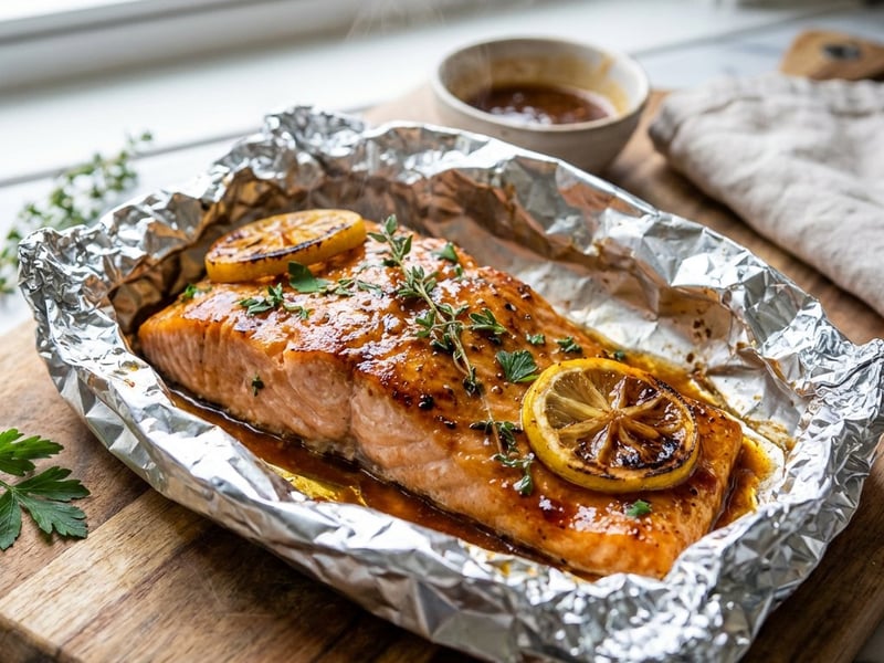 Honey-Garlic Salmon Baked in Aluminum Foil