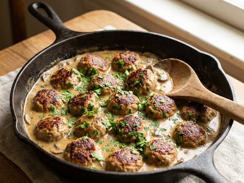 Turkey Meatballs in Creamy Mushroom Sauce