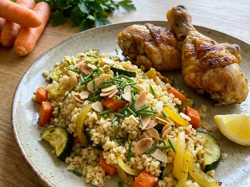 Roasted chicken with bulgur salad