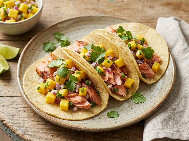 Taco with smoked trout and mango salsa