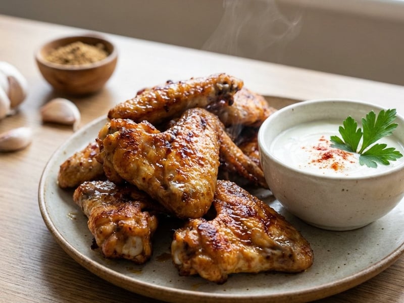 Grillezett csirkeszárnyak joghurtos mártogatóssal
