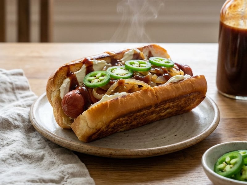 Seattle hot dog with cream cheese and caramelized onions