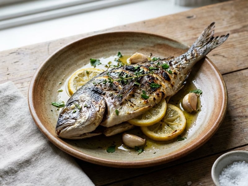 Grilled Sea Bream with Garlic and Lemon