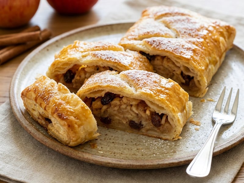 Quick apple strudel from puff pastry