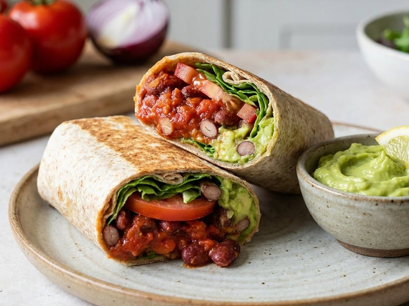 Bean burrito with avocado