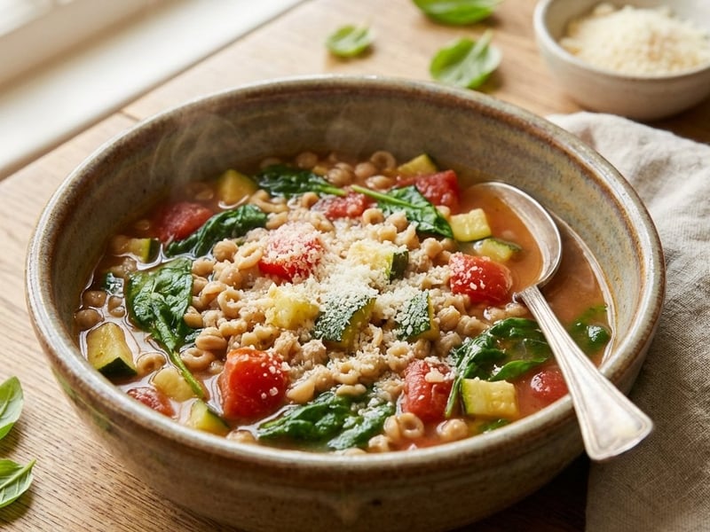 Vegetable soup with pasta and Parmesan