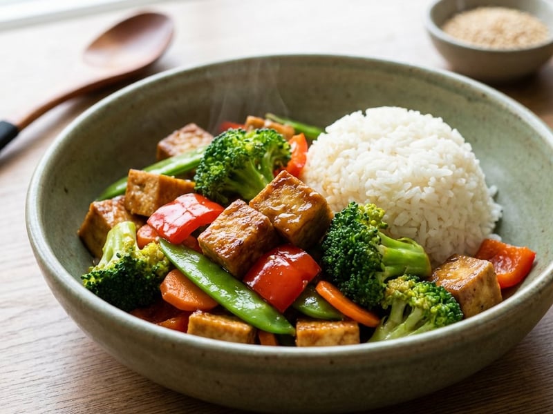 Tofu stir-fry brokkolival és jázmin rizzsel