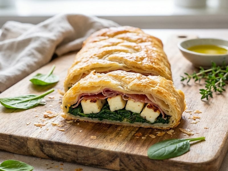 Spinach and Halloumi Savory Roll with Prosciutto