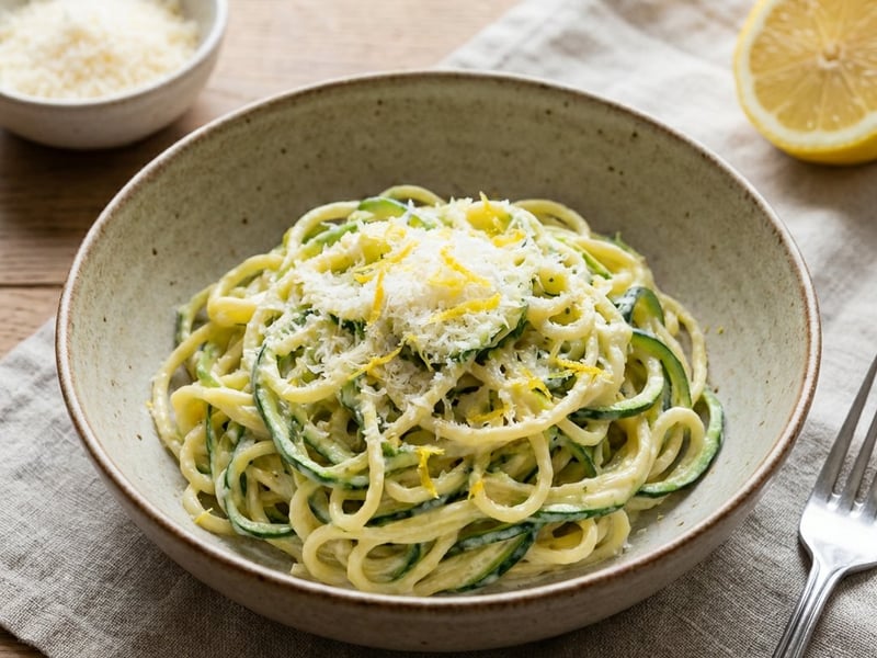 Krémes cukkinis spagetti citrommal és parmezánnal