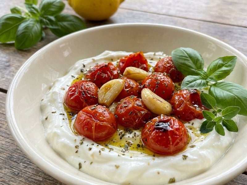 Roasted cherry tomatoes with yogurt