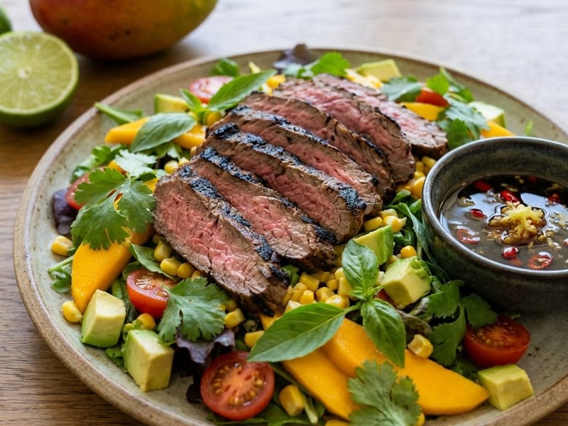 Thai flank steak salad with mango and avocado