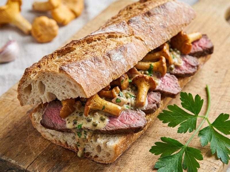 Rib Eye Sandwich with Chanterelle Mushrooms
