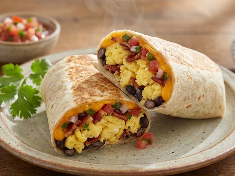 Reggeli burrito baconnel és tojással