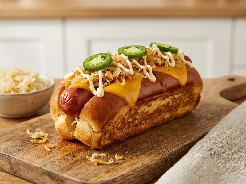 Cheddaros hotdog ropogós káposztával
