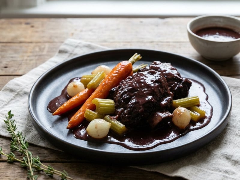 Red Wine Braised Beef Cheek with Colorful Root Vegetables