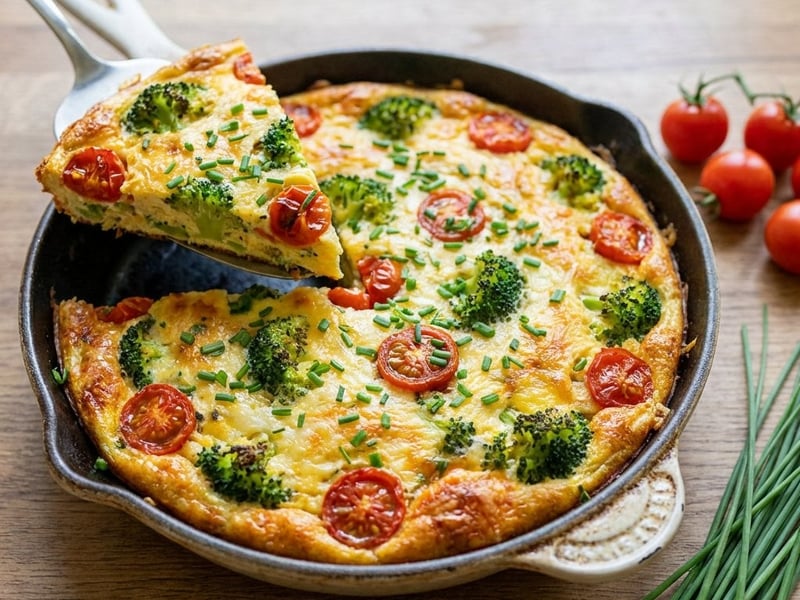 Vegetable frittata with broccoli and tomatoes