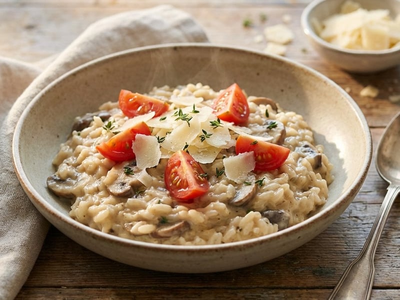 Creamy Mushroom Risotto with Cherry Tomatoes