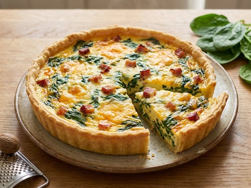 Cheesy Quiche with Spinach and Ham