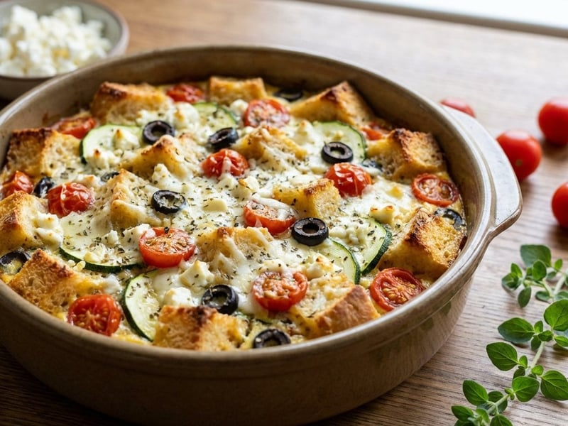 Mediterranean Strata | Leftover Savory Bread Pudding
