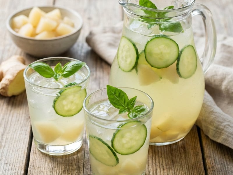Ginger-cucumber lemonade with pear and basil