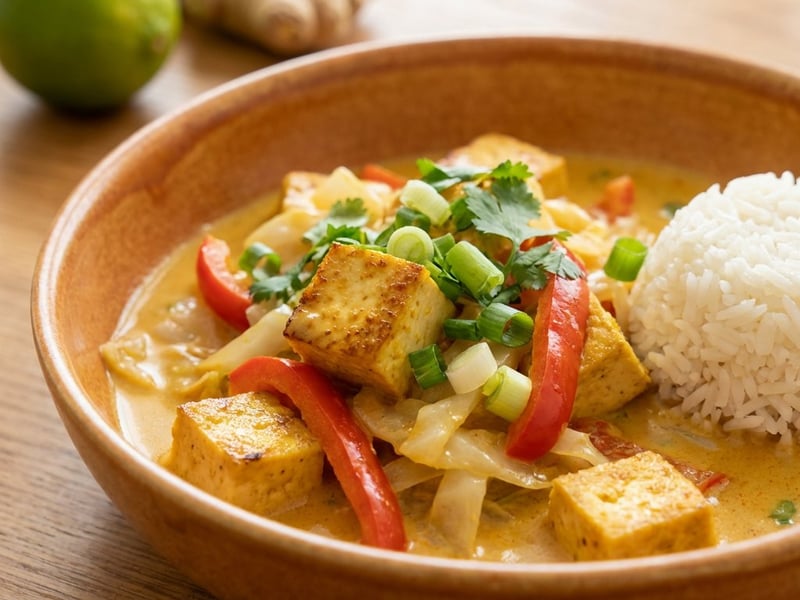 Thai kókuszos curry zöldségekkel és rizzsel