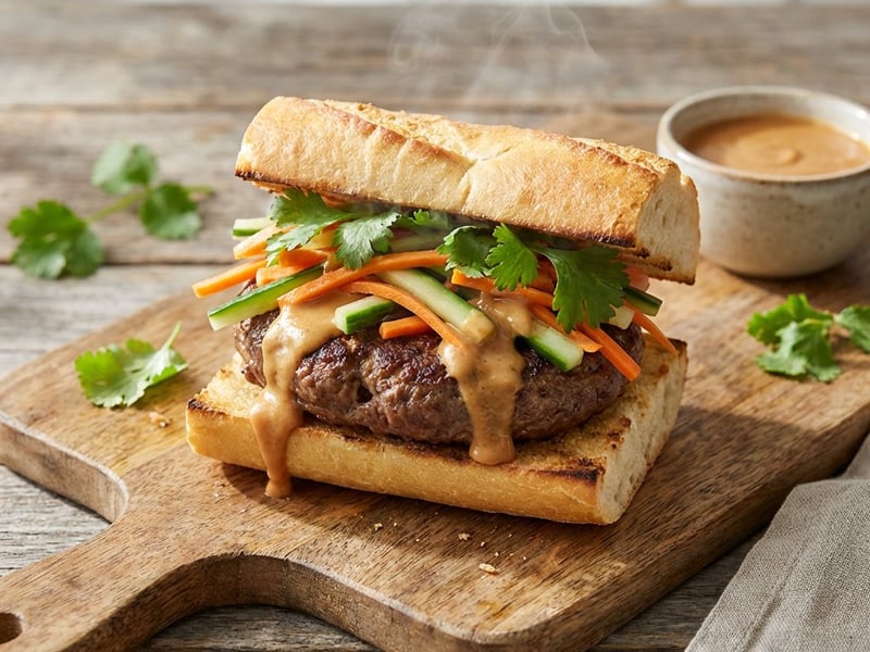 Aszijai burger mogyoróvajas szósszal