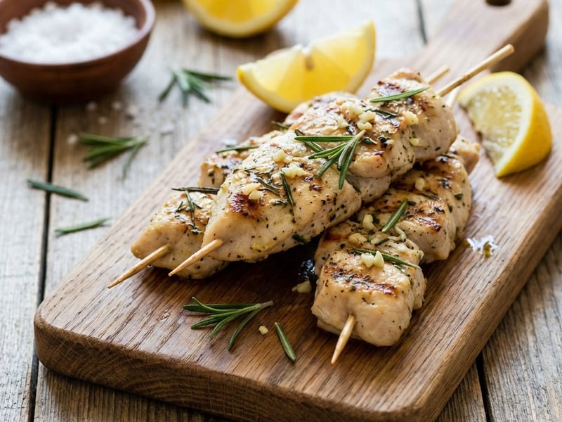 Grillezett csirkemell nyársak rozmaringgal és fokhagymával