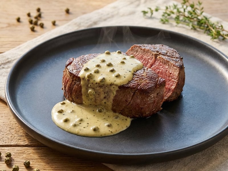 Bélszínsteak krémes borsmártással