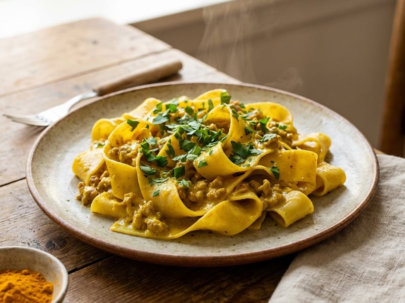 Pappardelle darált hússal és kurkumával